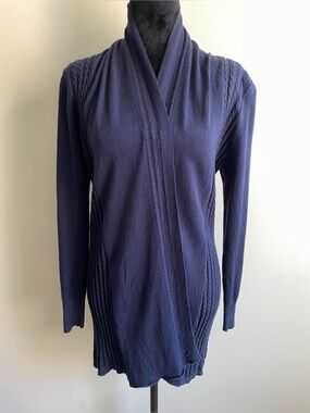 Bella NWT Navy Open Front Cable Knit Long Cardigan Sweater Size M